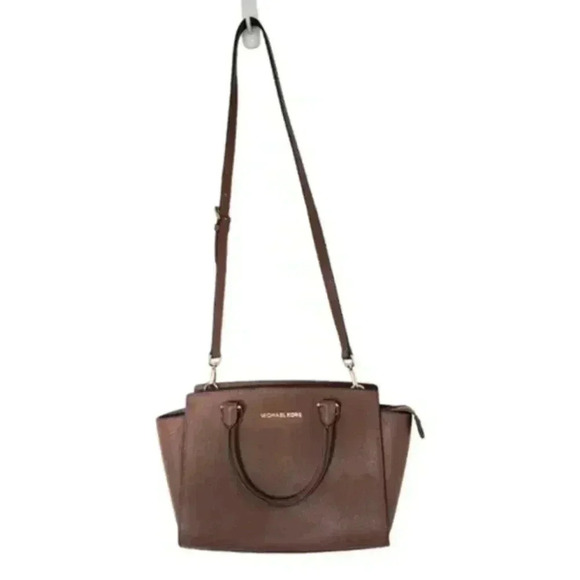 Michael Kors Selma Medium Saffiano Leather Crossbody Bag Cognac Brown Women's - Picture 2 of 15